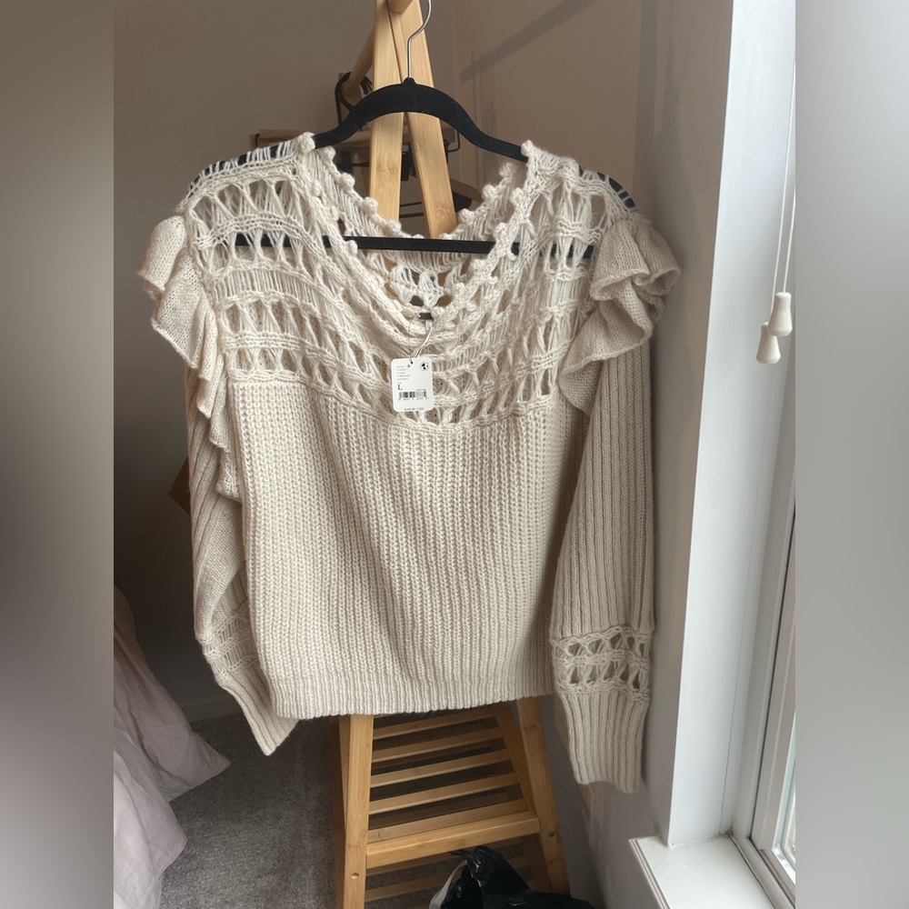 NWT Free people white Lillian pullover; size L; $100